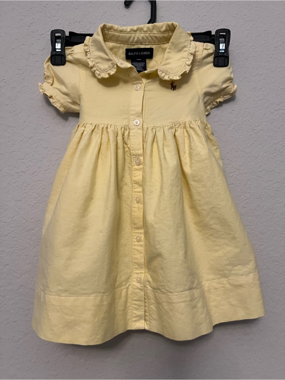 Ralph Lauren Yellow Ruffle Collar Button-Front Kids Dress 18 months